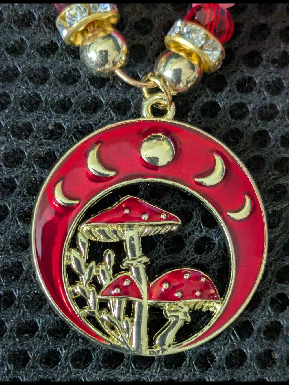 Native American Red & Gold Mushroom Moon Drop Dentalium Shell Earrings